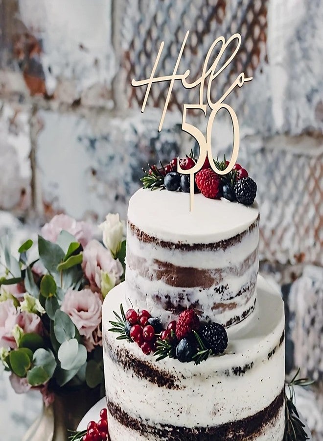 Cliths Wooden Hello 50 Cake Topper for 50th Birthday Anniversary Retirement Party Decorations Rustic Wood Cake Accent for Men Women Dessert Table Decor Photo Booth Cake Decoration - Image 5